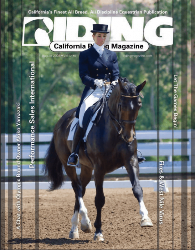 The cover of riding california magazine with a dressage rider on the front