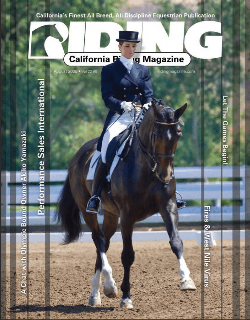 The cover of riding california magazine with a dressage rider on the front