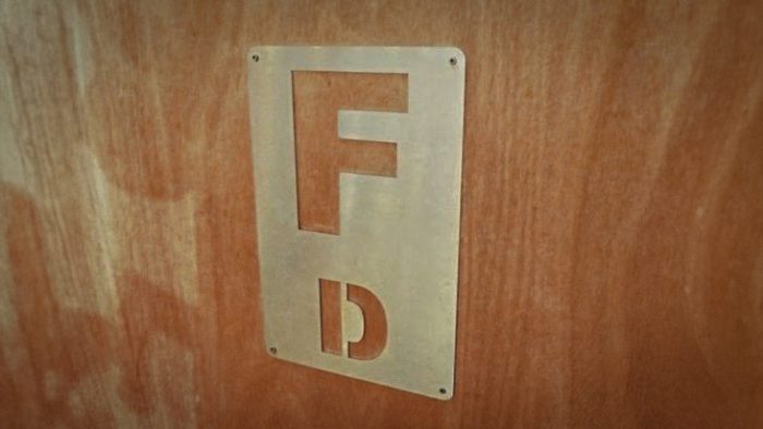 Dressage letters F and D on a kickwall