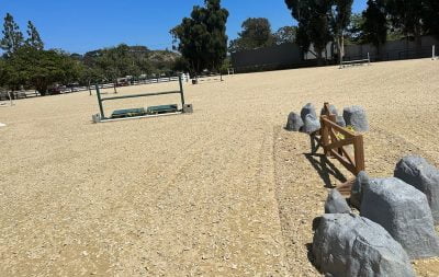 The completed outdoor jumping arena in Malibu.