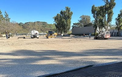 The outdoor jumping arena in Malibu under construction.