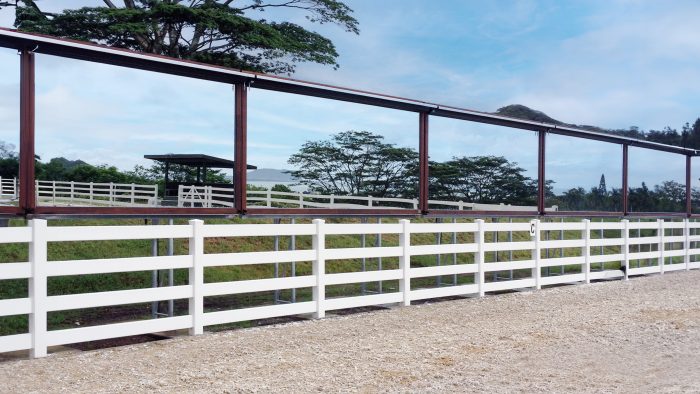 An outdoor horse arena is lined with Diamond Arena Mirrors
