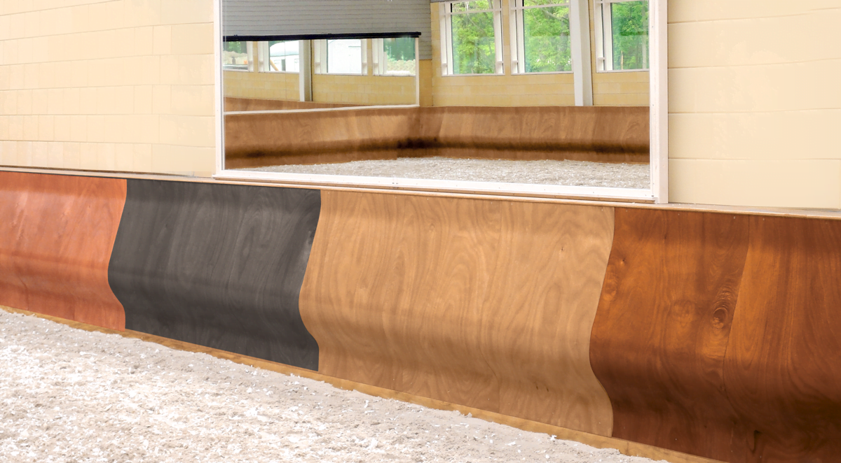 Four panels of the curved arena kickwall showcasing available colors