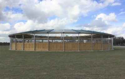 A round horse walker, taken from the outside