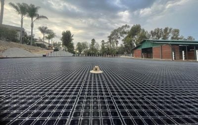 An outdoor arena being built in Rancho Santa Fe.