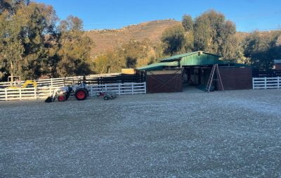 Nicely groomed footing in an outdoor arena in Rancho Santa Fe.