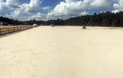 The outdoor arena at Brave Horse with sand installed