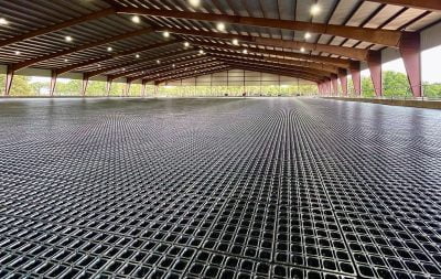 The Draingrid installation compete at the covered arena in Pilot Point.