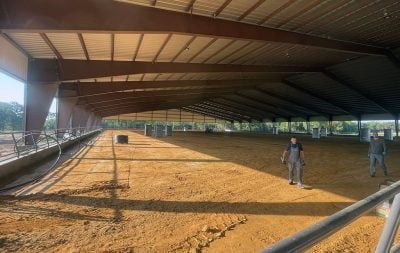 A covered arena under contstruction.