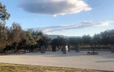 An outdoor arena under construction.