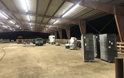 The covered arena under construction at North Peak Equestrian.