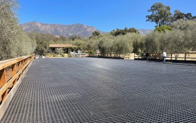 The outdoor arena in Montecito under construction, with HIT Draingrids laid.
