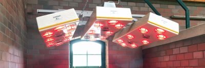 A three-piece horse solarium is on in a tack stall