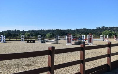 The outdoor jumping arena at Templeton Farms and UC Davis.